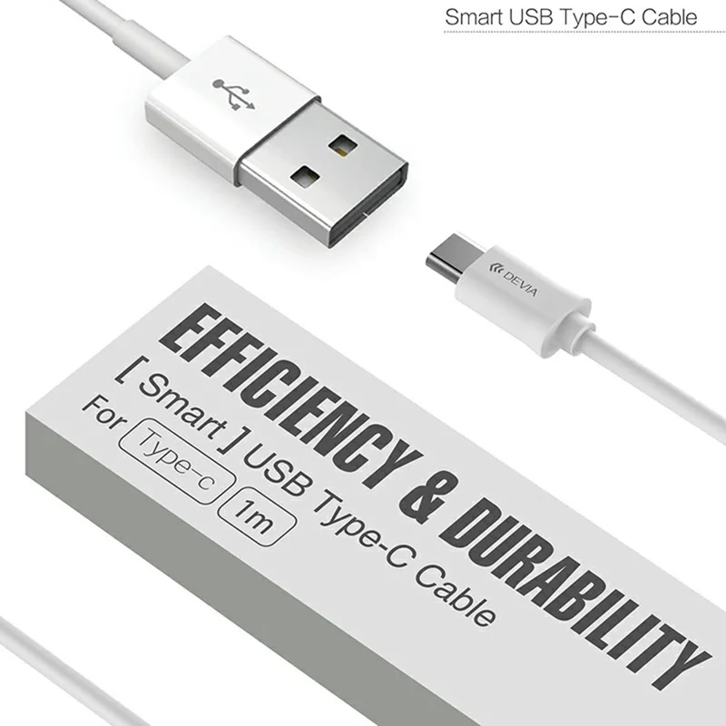 DEVIA 2A 1M Smart Cable USB Type-C Charging Cable Fast Data Transfer Cable - White