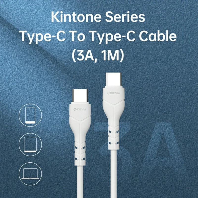 DEVIA Kintone Series Type-C to Type-C Cable 3A 1M 60W Fast Charging Data Sync Cable - White