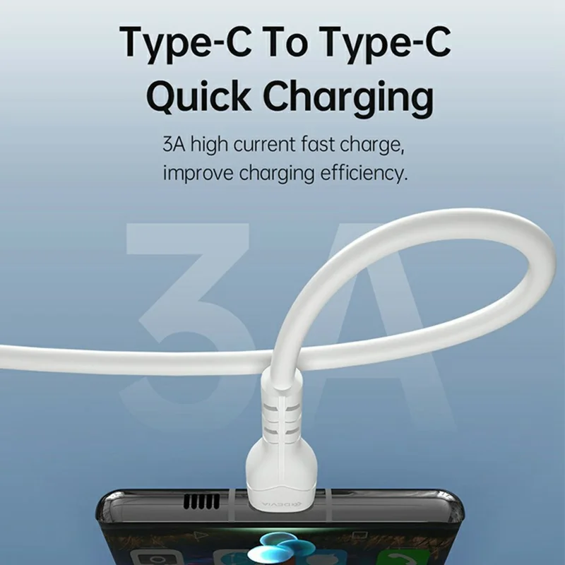 DEVIA Kintone Series Type-C to Type-C Cable 3A 1M 60W Fast Charging Data Sync Cable - White