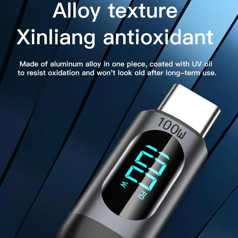 TOTU CB-7-T-B 1m USB-C to USB Cable 30W Fast Charging Braided Data Cable with Digital Display - Black