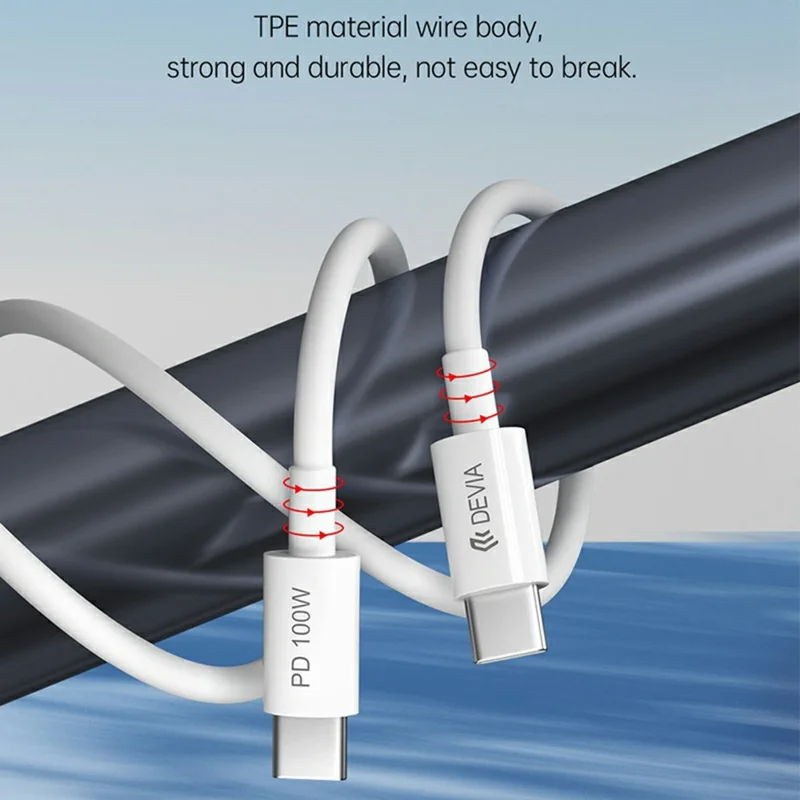 DEVIA EC317 Smart Series 1.5m Type-C to Type-C PD 100W Fast Charging Cable TPE Data Cord - White