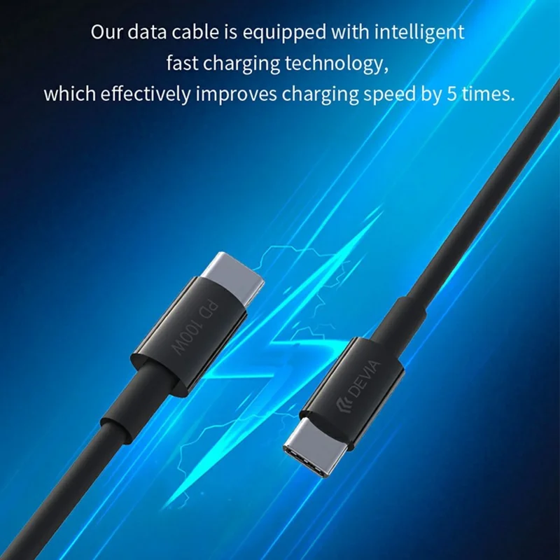 DEVIA EC317 Smart Series 1.5m Type-C to Type-C PD 100W Fast Charging Cable TPE Data Cord - Black