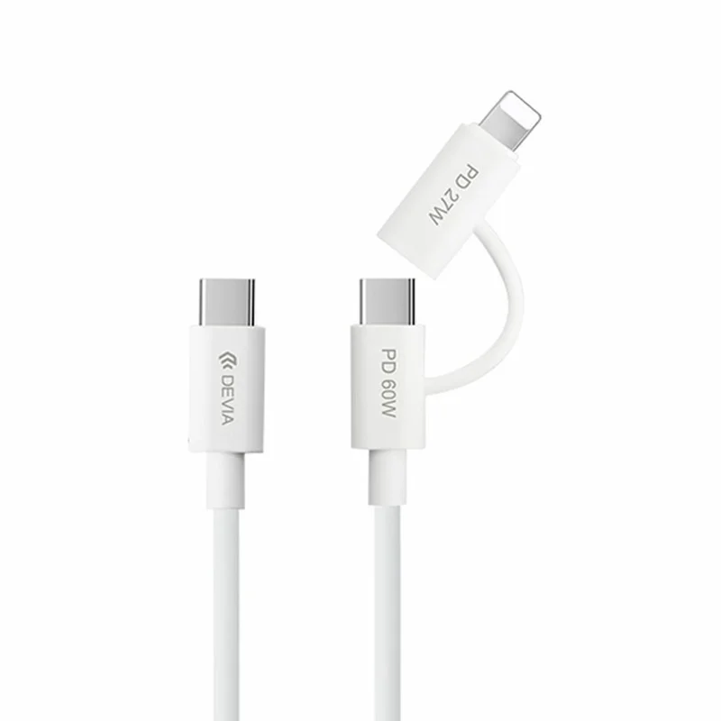 DEVIA EC404 Smart Series 1.2m Type-C to Type-C PD 60W + IP 27W Data Cable 2 in 1 Fast Charging Cord - White