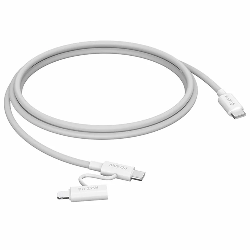 DEVIA EC404 Smart Series 1.2m Type-C to Type-C PD 60W + IP 27W Data Cable 2 in 1 Fast Charging Cord - White