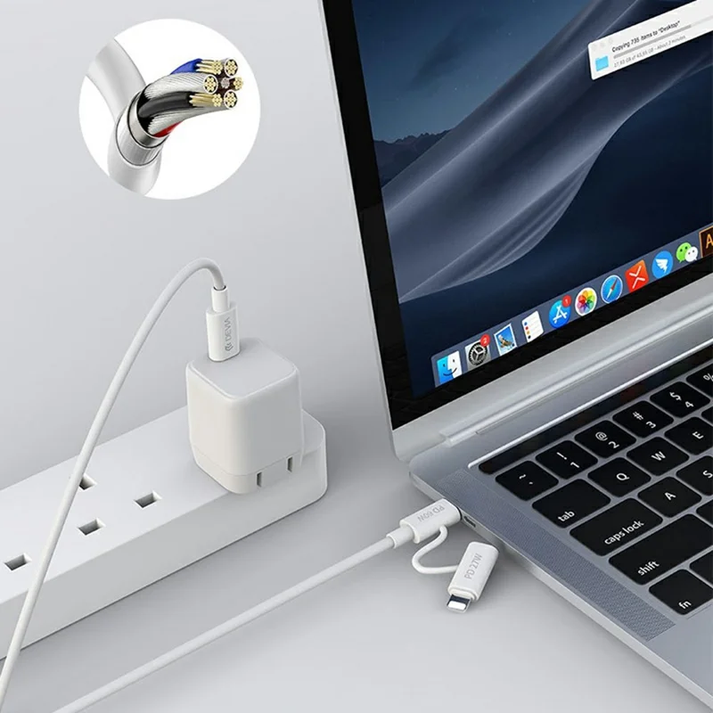 DEVIA EC404 Smart Series 1.2m Type-C to Type-C PD 60W + IP 27W Data Cable 2 in 1 Fast Charging Cord - White