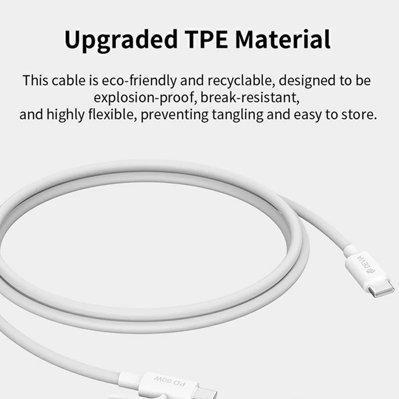 DEVIA EC404 Smart Series 1.2m Type-C to Type-C PD 60W + IP 27W Data Cable 2 in 1 Fast Charging Cord - White