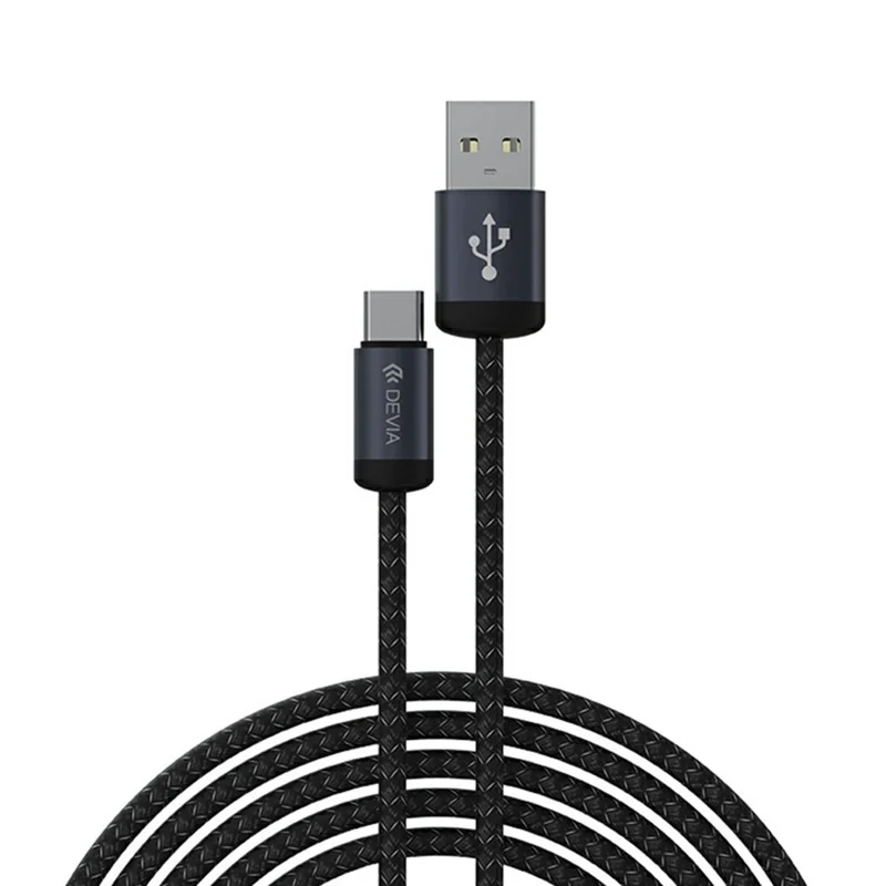 DEVIA EC649 Gracious Series 1m USB-A to Type-C Cable 2A Fast Charging Nylon Braided 480Mbps Data Cord - Black