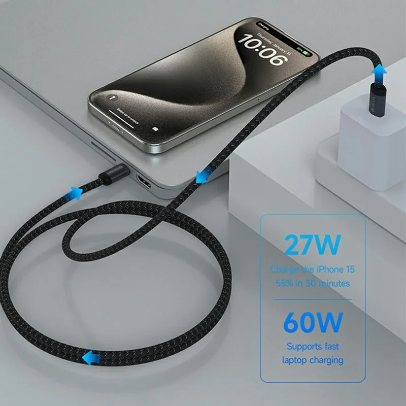 DEVIA EC646 Gracious Series 1m Type-C to Type-C Cable PD 60W Fast Charging Data Cord - Black