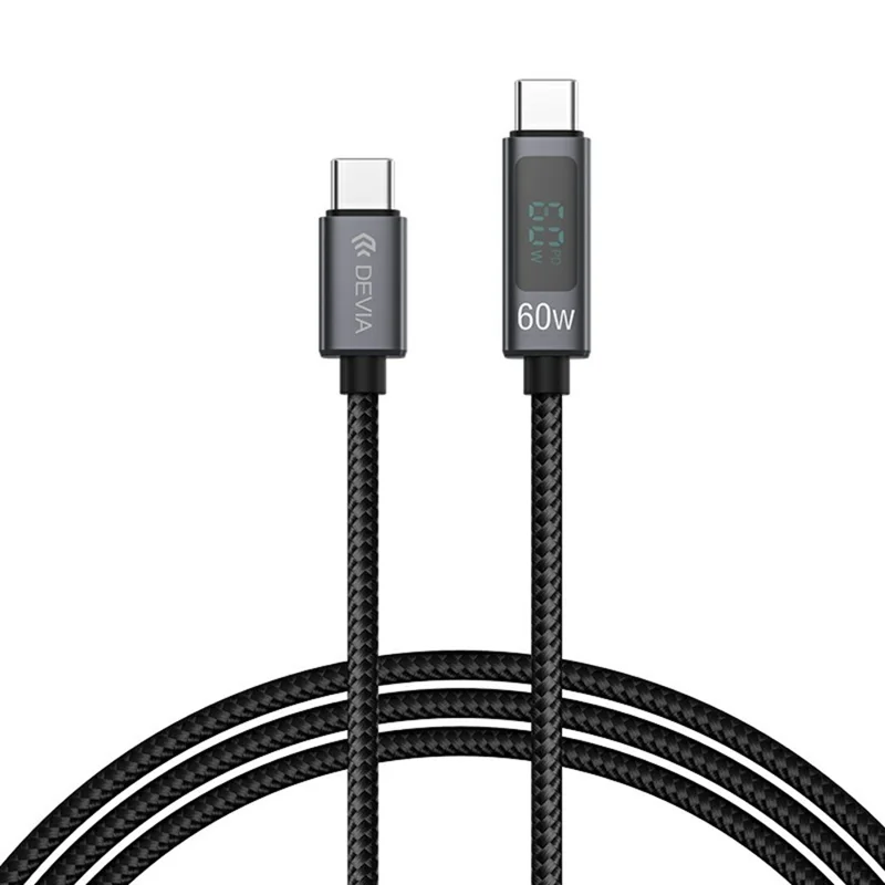 DEVIA EC313 Extreme Speed Series 1.2m Type-C to Type-C Cable Digital Display PD 60W Fast Charging Data Cord - Black