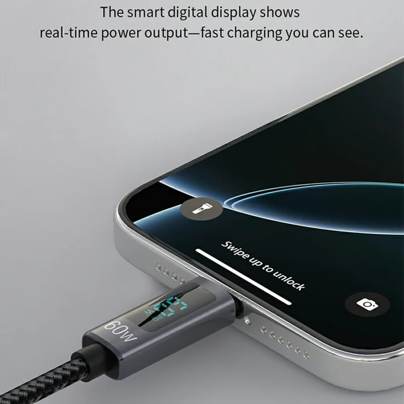 DEVIA EC313 Extreme Speed Series 1.2m Type-C to Type-C Cable Digital Display PD 60W Fast Charging Data Cord - Black