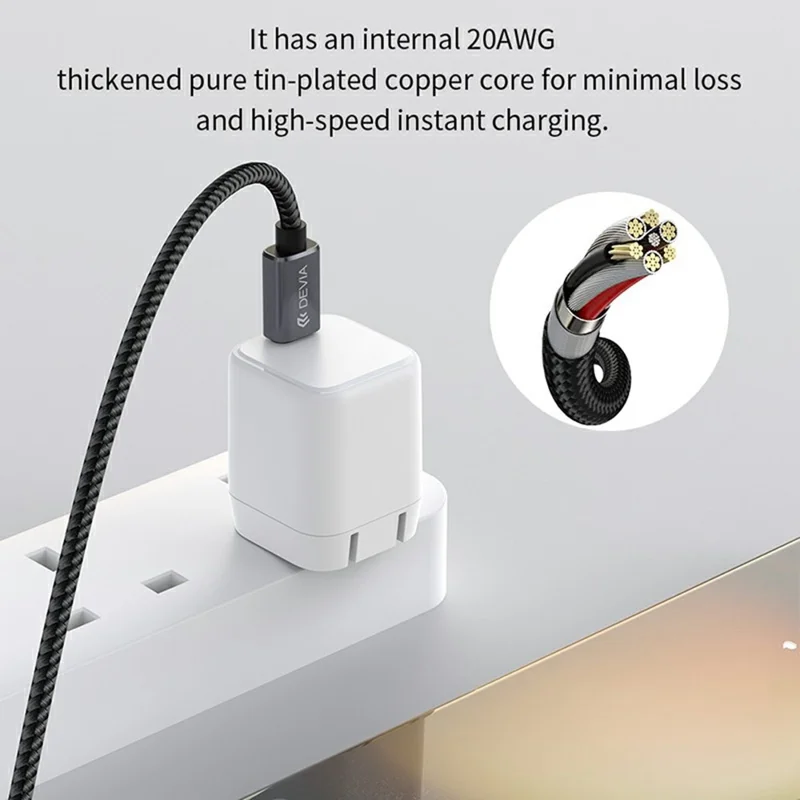 DEVIA EC313 Extreme Speed Series 1.2m Type-C to Type-C Cable Digital Display PD 60W Fast Charging Data Cord - Black