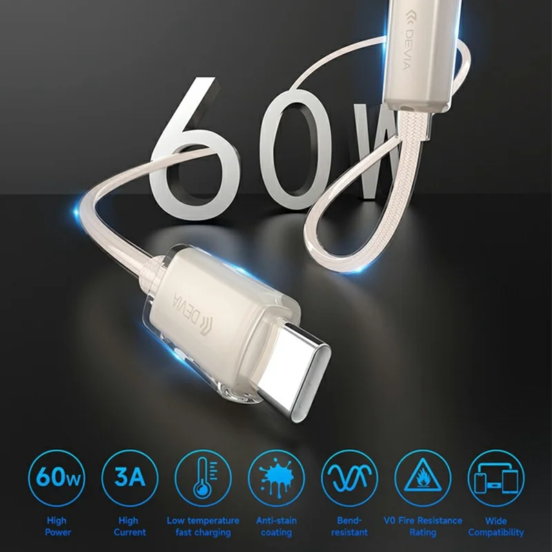 DEVIA EC688 Extreme Speed Series 1.5m Type-C to Type-C Data Cable PD 60W Fast Charging Cord - Desert Gold