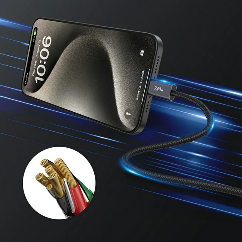 DEVIA EC652 Extreme Speed Series 2m Type-C to Type-C Cable 240W PD Fast Charging Data Cord - Black