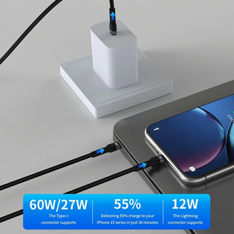 DEVIA EC648 Extreme Speed Series 1.2m Type-C to Type-C 60W + IP 12W Cable Dual Port Fast Charging Data Cord - Black