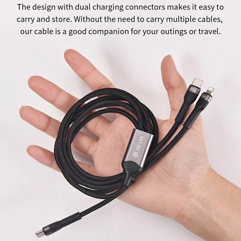 DEVIA EC648 Extreme Speed Series 1.2m Type-C to Type-C 60W + IP 12W Cable Dual Port Fast Charging Data Cord - Black