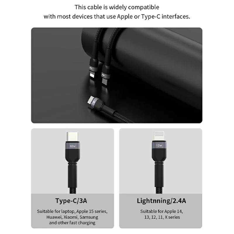 DEVIA EC648 Extreme Speed Series 1.2m Type-C to Type-C 60W + IP 12W Cable Dual Port Fast Charging Data Cord - Black