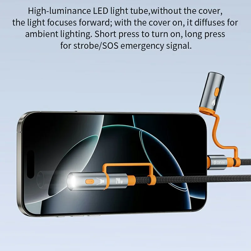 DEVIA EC660 1.5m Ultra2 Type-C to Type-C PD 240W Multi Function Data Cable with Lamp and Lighter - Black