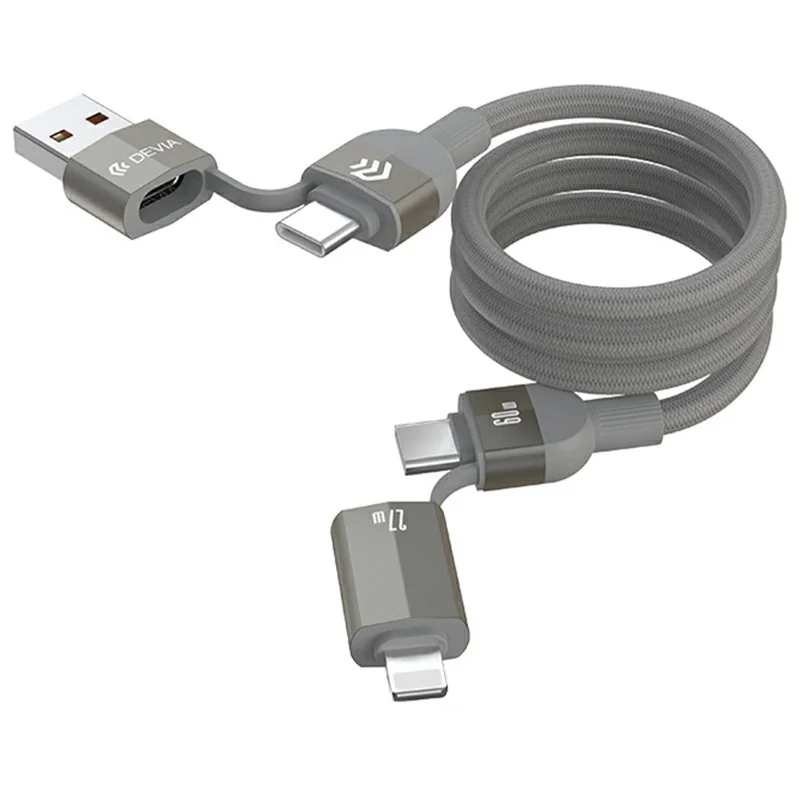 DEVIA EC655 1.2m Ultra 2 Multi Functions 4 in 1 Magnetic Fast Cable Data Cord - Titanium