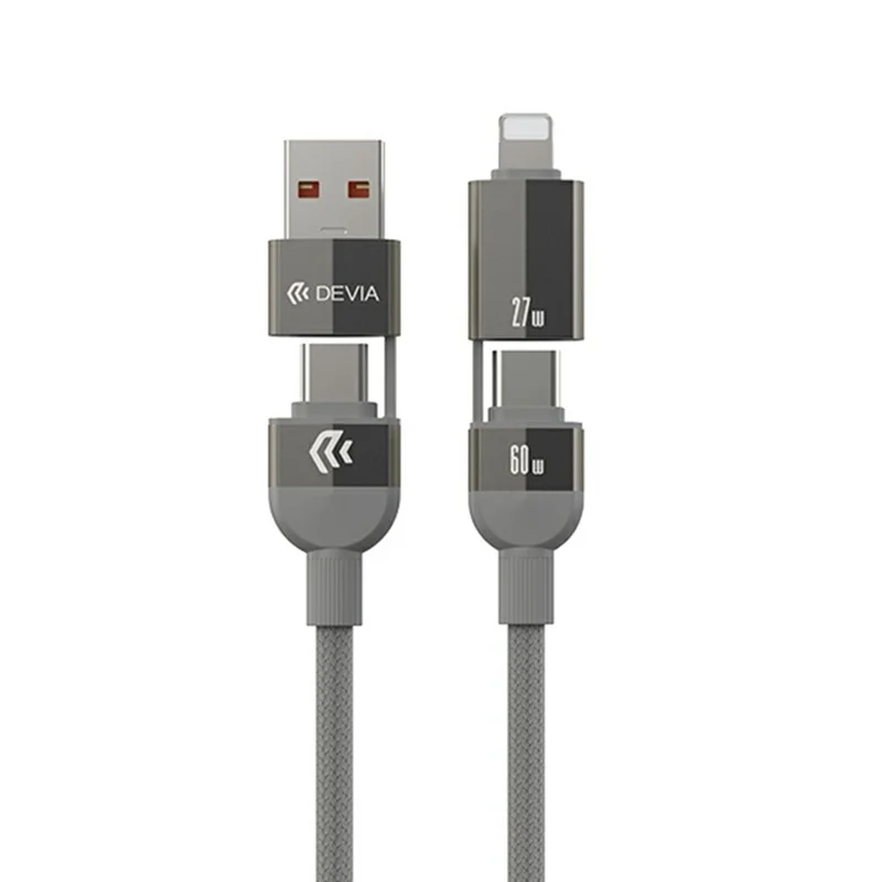 DEVIA EC655 1.2m Ultra 2 Multi Functions 4 in 1 Magnetic Fast Cable Data Cord - Titanium