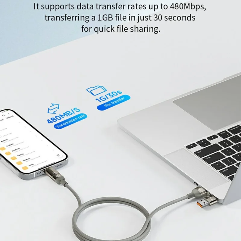 DEVIA EC655 1.2m Ultra 2 Multi Functions 4 in 1 Magnetic Fast Cable Data Cord - Titanium