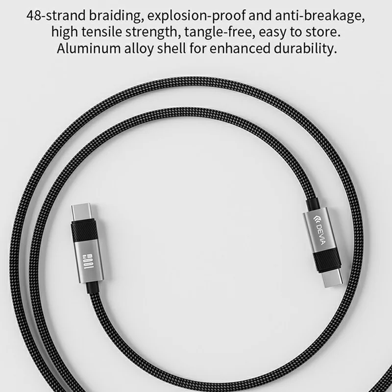 DEVIA EC317 1.5m Ultra4 Type-C to Type-C PD 100W Fast Charging Cable Massager Lanyard 3 in 1 Data Cord - Blacklti Function Portable Device For Office Travel