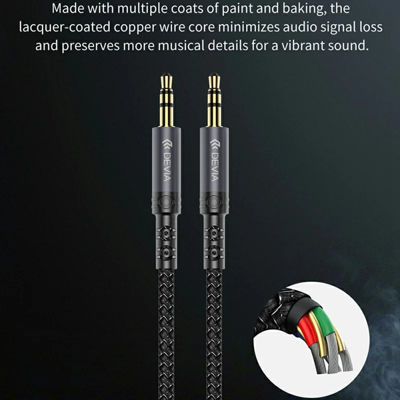 DEVIA EC618 1m Ipure Series 3.5mm Audio Cable Clear Sound Braided Nylon Audio Cable - Black