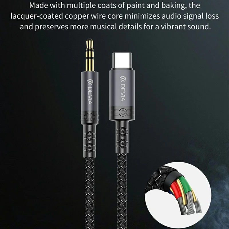DEVIA EC620 1m Ipure Series Type-C to 3.5mm Audio Cable Braided Nylon Audio Cable - Black