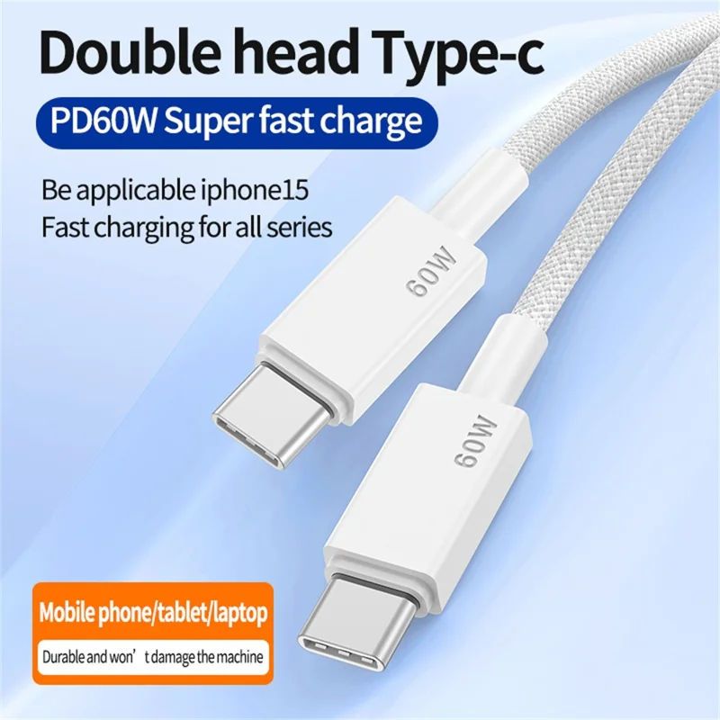3Pcs / Set 1m+2m+3m PD 60W Type C to Type C Fast Charging Cable Braided Data Cord for iPhone 15-17  /  iPad  /  MacBook - Black