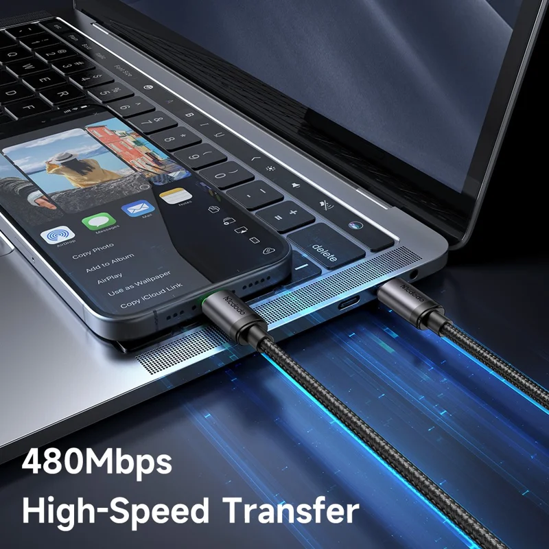 MCDODO CA-4410 1m Type-C to Type-C Cable 60W Fast Charging Data Cord with LED Light - Black