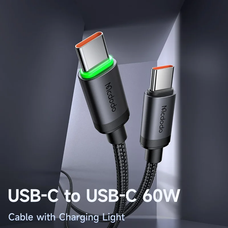 MCDODO CA-4411 3m Type-C to Type-C Cable 60W Fast Charging Data Cord with LED Light - Black