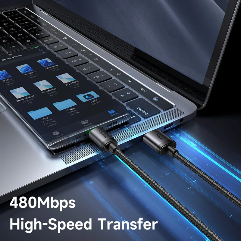 MCDODO CA-3960 1m USB-A to USB-C Cable with Charging Light, 3A Fast Charging Data Transfer Cord - Black