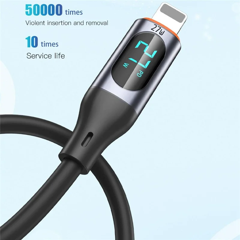 TOTU CB-7-CC 100 cm Kabel USB-C do typu C, 100 W, z cyfrowym wyświetlaczem, szybkie ładowanie, silikonowe kabel danych – Czarny