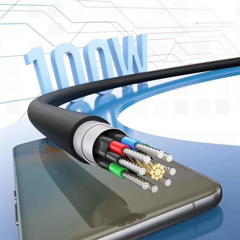 TOTU CB-7-CC 100 cm Kabel USB-C do typu C, 100 W, z cyfrowym wyświetlaczem, szybkie ładowanie, silikonowe kabel danych – Czarny