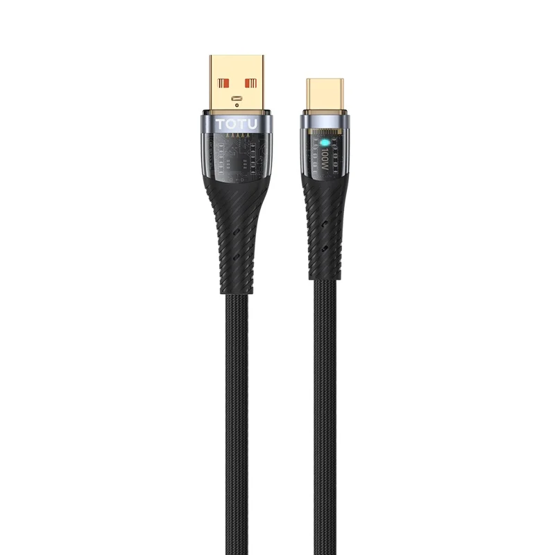 TOTU CB-8-T 150cm USB-C to USB Cable 100W Charging Clear Aluminum Alloy Braided Data Cable - Black