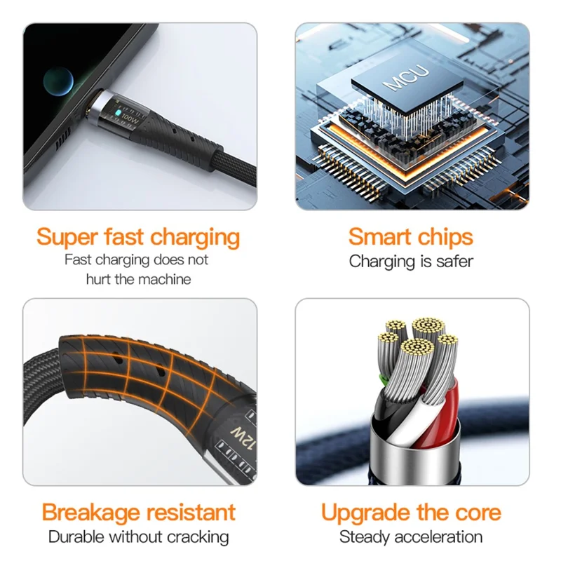 TOTU CB-8-CC 150cm USB-C to Type-C Cable 100W Charging Clear Aluminum Alloy Braided Data Cable - Black