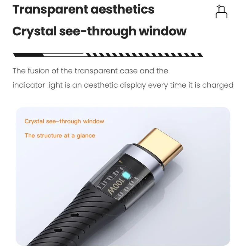 TOTU CB-8-CC 150cm USB-C to Type-C Cable 100W Charging Clear Aluminum Alloy Braided Data Cable - Black