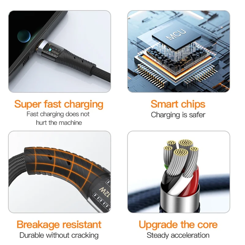 TOTU CB-8-3 150cm 3 in 1 to USB Cable 100W Charging Clear Aluminum Alloy Braided Data Cable - Black