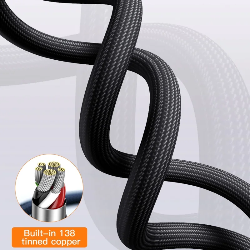 TOTU CB-8-3 150cm 3 in 1 to USB Cable 100W Charging Clear Aluminum Alloy Braided Data Cable - Black