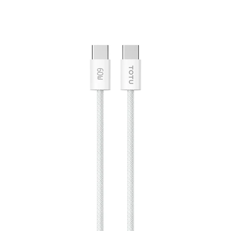 TOTU CB-10-CC 120cm USB-C to Type-C Cable 60W Fast Charging Silicone Braided Data Cable - White