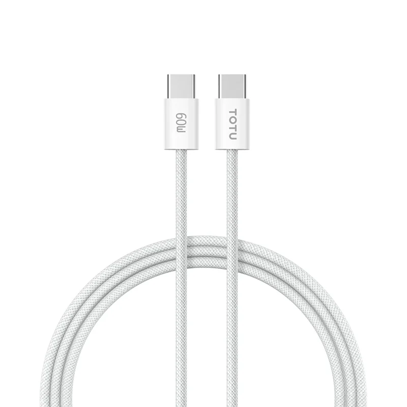 TOTU CB-10-CC 120cm USB-C to Type-C Cable 60W Fast Charging Silicone Braided Data Cable - White