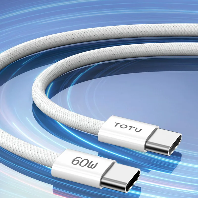 TOTU CB-10-CC 120cm USB-C to Type-C Cable 60W Fast Charging Silicone Braided Data Cable - White