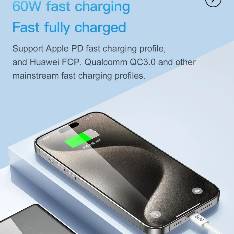 TOTU CB-10-CC 120cm USB-C to Type-C Cable 60W Fast Charging Silicone Braided Data Cable - White