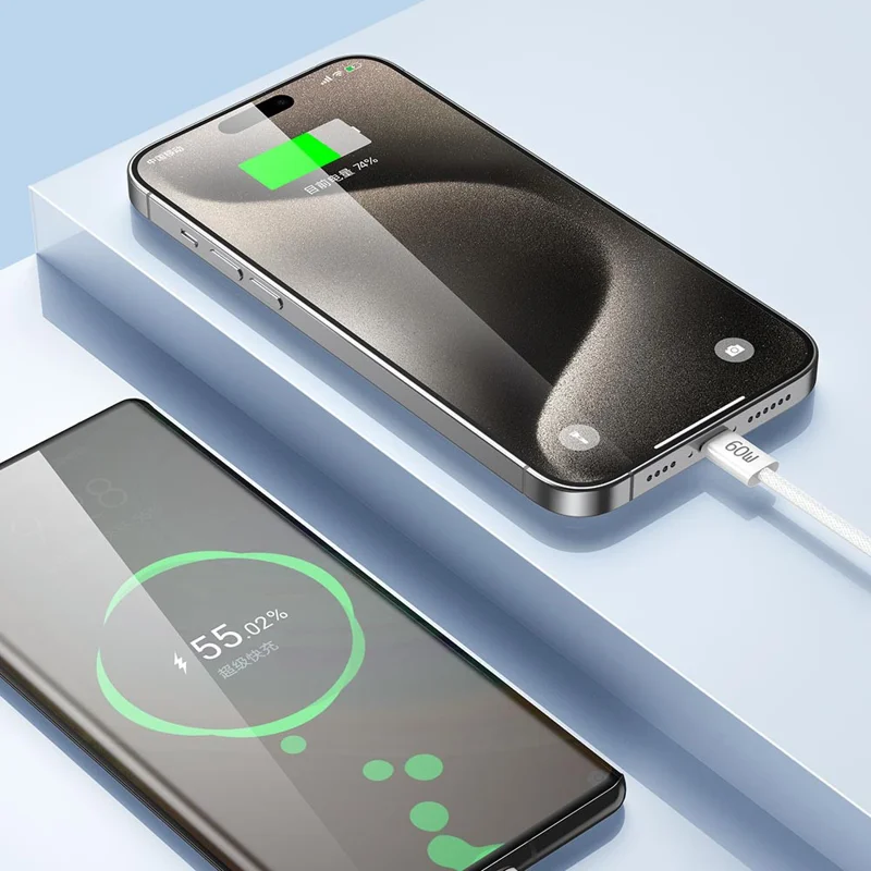 TOTU CB-10-CC 200cm USB-C to Type-C Cable 60W Fast Charging Silicone Braided Data Cable - White