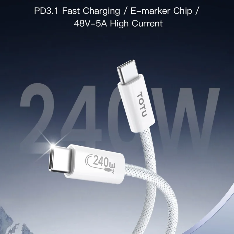 TOTU CB-10-CC-240W 120cm USB-C to Type-C Cable PD Fast Charging Silicone Braided Data Cable - White