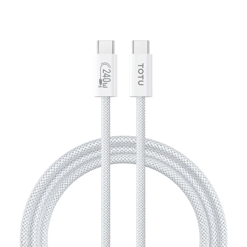 TOTU CB-10-CC-240W 200cm USB-C to Type-C Cable PD Fast Charging Silicone Braided Data Cable - White