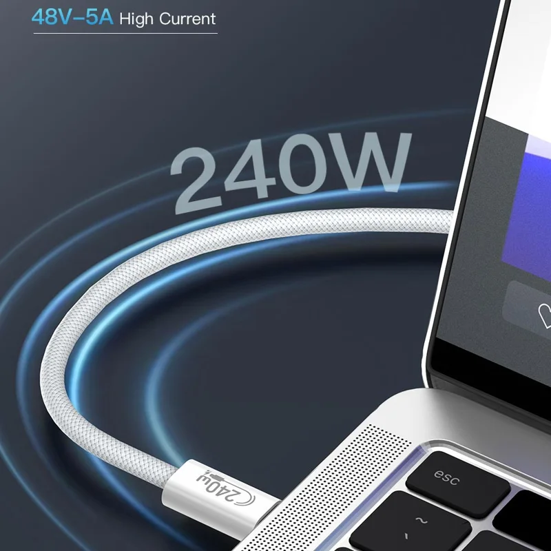 TOTU CB-10-CC-240W 200cm USB-C to Type-C Cable PD Fast Charging Silicone Braided Data Cable - White