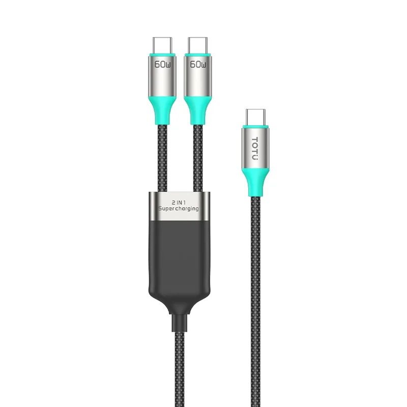TOTU CB-21-T+T 120cm 2 in 1 USB-C to Type-C Cable 60W + 60W Fast Charging Braided Data Cable - Starlight
