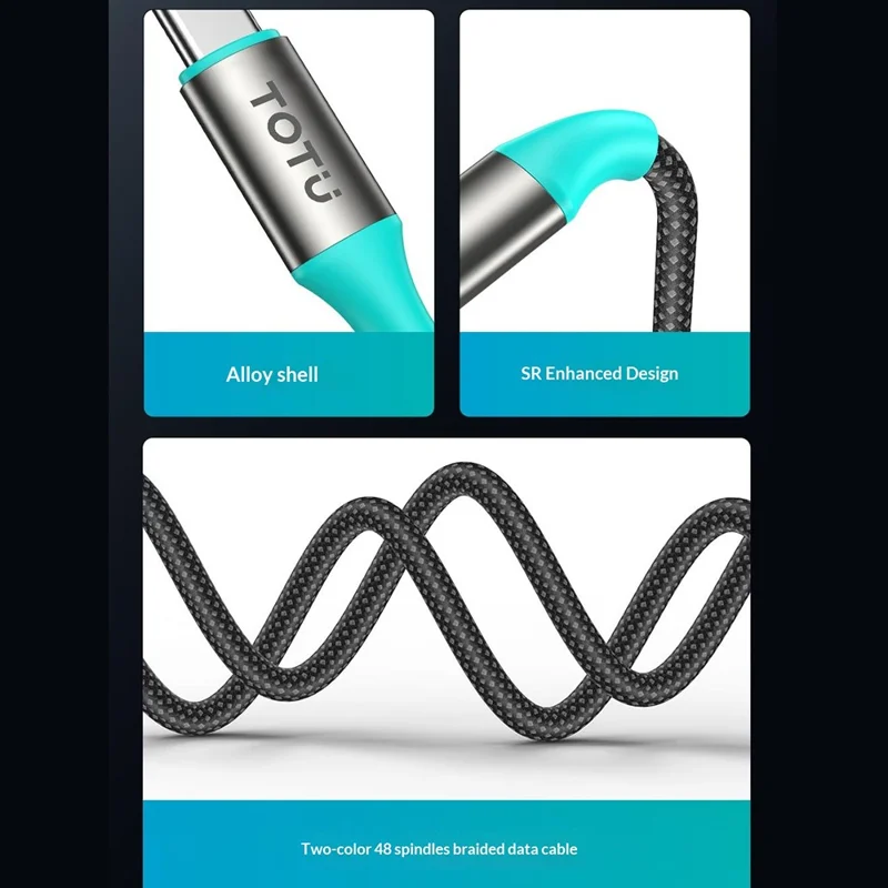 TOTU CB-21-T+T 120cm 2 in 1 USB-C to Type-C Cable 60W + 60W Fast Charging Braided Data Cable - Starlight