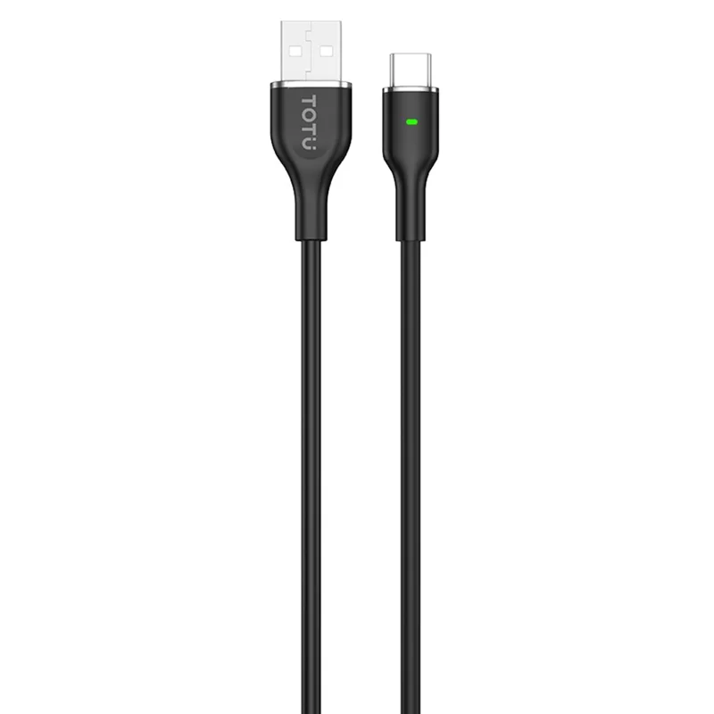 TOTU HCB-1-T 120cm USB-A to USB-C Cable 25W Fast Charging Silicone Data Cord with Breathing Light - Black