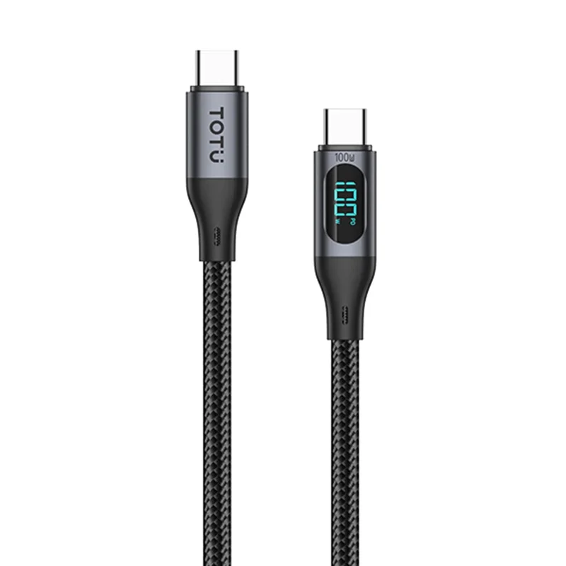 TOTU CB-7-CC-B 120cm USB-C to Type-C Cable 100W Fast Charging Braided Data Cable with LED Digital Display - Black